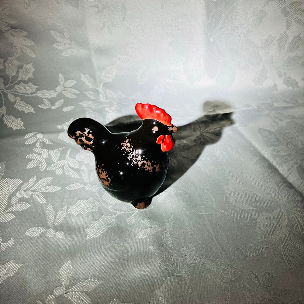 Vintage Brown Glazed Ceramic Chicken Figurine Kitchen Farmhouse Decor 4"